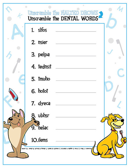 Unscramble the Dental Words Activity Sheet - Pediatric Dentist in San Angelo, TX