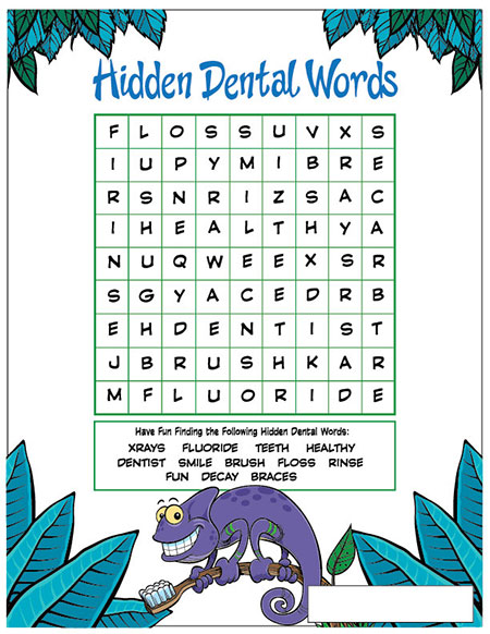 Hidden Dental Words Activity Sheet - Pediatric Dentist in San Angelo, TX